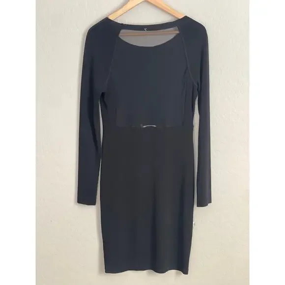 Alice + Olivia SCOOP Black Long Sleeve Raw Hem Mesh Back Dress - Medium - Picture 2 of 3